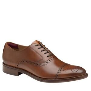 Johnston & Murphy Tan Leather Conard 2.0 Perforated Cap Toe Oxford Shoes 8.5M